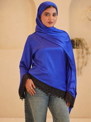 Women’s Royal Blue Modest Asymmetric Lace Tunic Top
