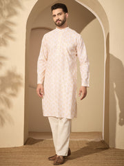 Cotton Printed Kurta with White Pajama Set for Men