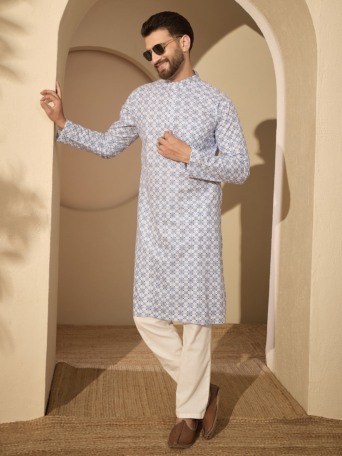 Cotton Printed Kurta Pyjama Set for Men – Traditional Festive Wear