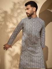 Cotton Printed Kurta with White Pajama for Men– Festive Wear Set