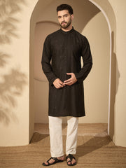 Embroidered Cotton Linen Kurta Pyjama Set for Men