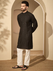 Embroidered Cotton Linen Kurta Pyjama Set for Men