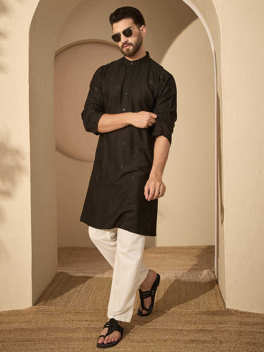 Embroidered Cotton Linen Kurta Pyjama Set for Men
