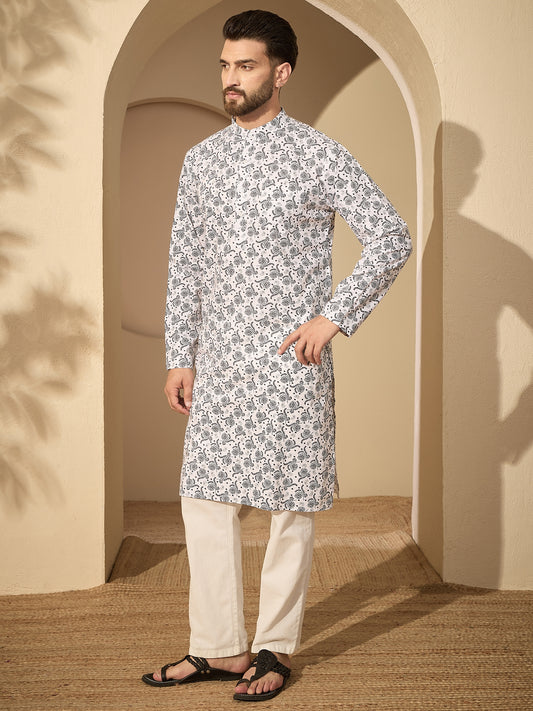 Pure Cotton Printed Men's Kurta Pyjama Set – Traditional Festive Wear