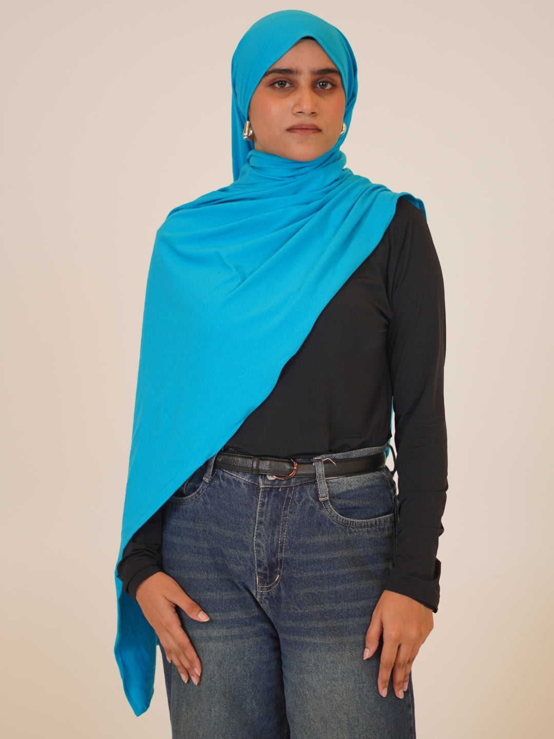Turquoise Blue Solid Viscose Jersey Hijab