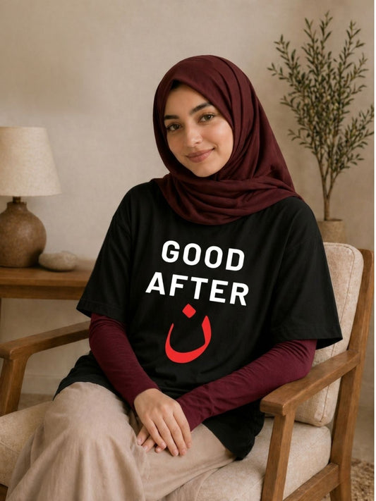 Modest Good After Noon Black T-shirt for Women