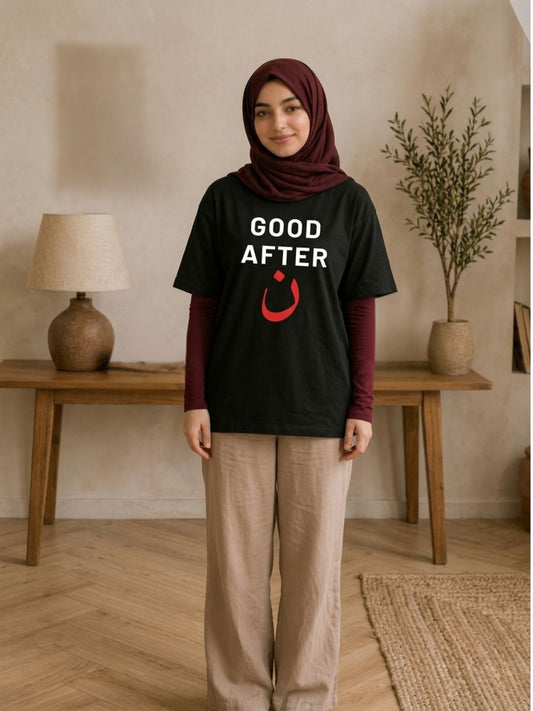 Modest Good After Noon Black T-shirt for Women