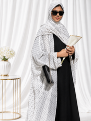 Polka Printed Modest Shrug Abaya with Black Inner & Matching Hijab
