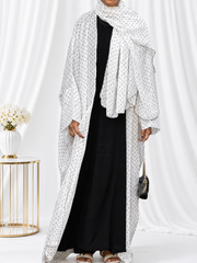 Polka Printed Modest Shrug Abaya with Black Inner & Matching Hijab