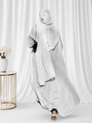 Polka Printed Modest Shrug Abaya with Black Inner & Matching Hijab