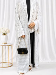 Polka Printed Modest Shrug Abaya with Black Inner & Matching Hijab