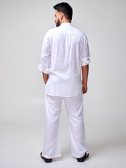 White Solid Farsi Kurta Pants Set for Men