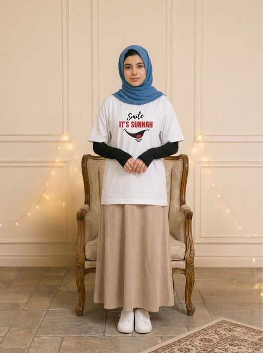 Modest Smile It’s Sunnah White T-Shirt for Women