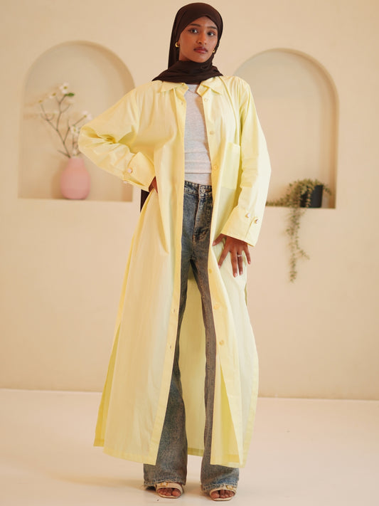 Modest Front Open Solid Shirt Dress