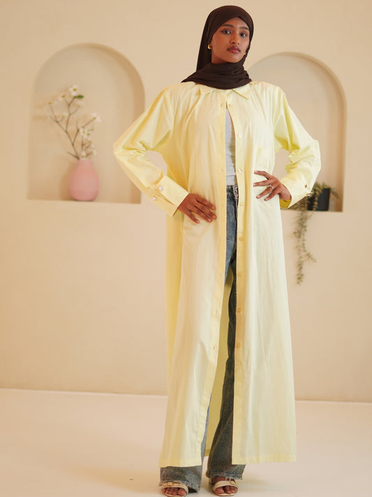 Modest Front Open Solid Shirt Dress