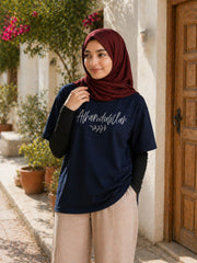 Alhamdulillah Modest Navy Blue T-Shirt for Women