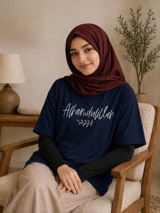 Alhamdulillah Modest Navy Blue T-Shirt for Women