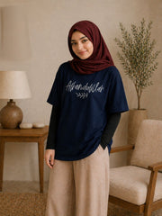 Alhamdulillah Modest Navy Blue T-Shirt for Women