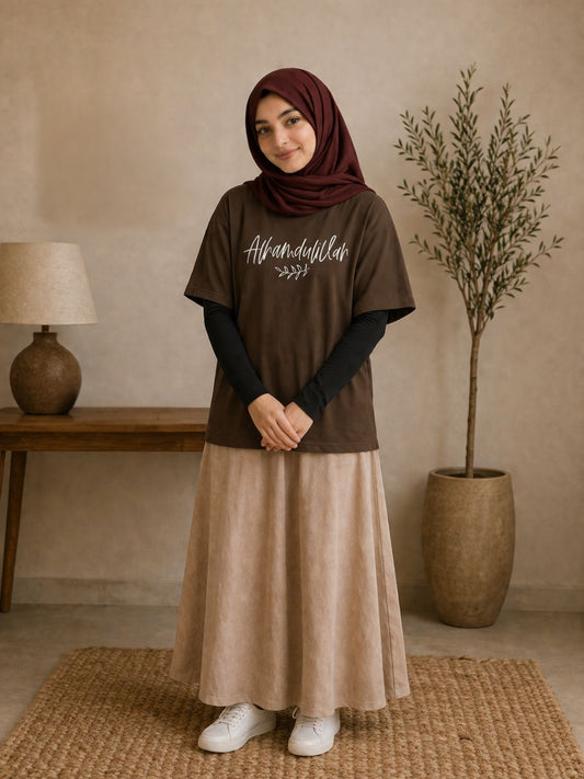 Alhamdulillah Modest Brown T-Shirt for Women