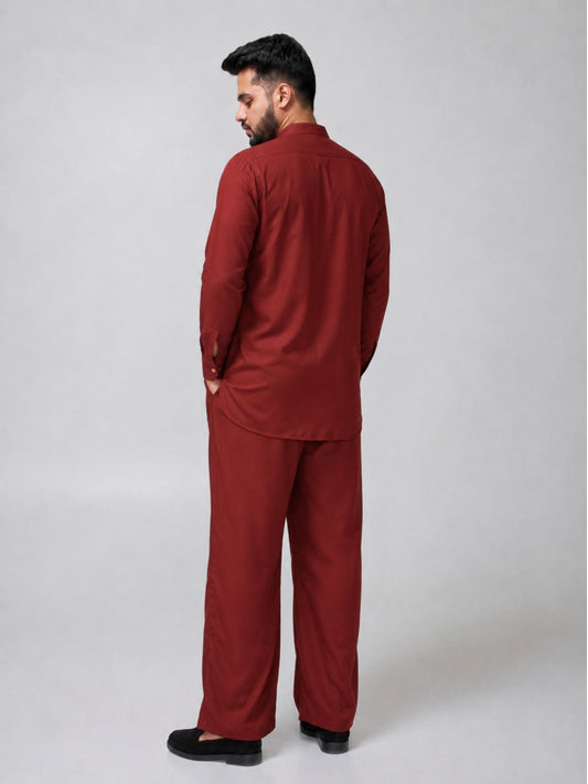 Rust Solid Farsi Kurta Pants Set for Men