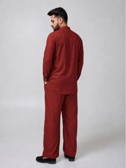 Rust Solid Farsi Kurta Pants Set for Men