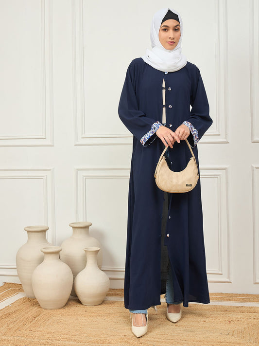 Front Open Abaya/Burqa with White Georgette Hijab