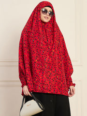 Red Printed Full Free Size Prayer Khimar