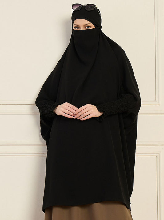 Black Solid Full Free Size Prayer Khimar