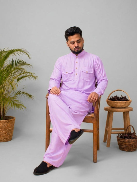 Lavender Solid Farsi Kurta Pants Set for Men