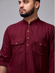 Maroon Solid Farsi Kurta Pants Set for Men