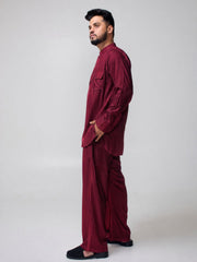 Maroon Solid Farsi Kurta Pants Set for Men