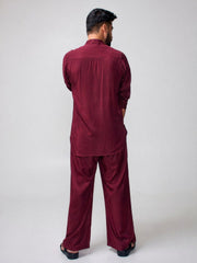 Maroon Solid Farsi Kurta Pants Set for Men