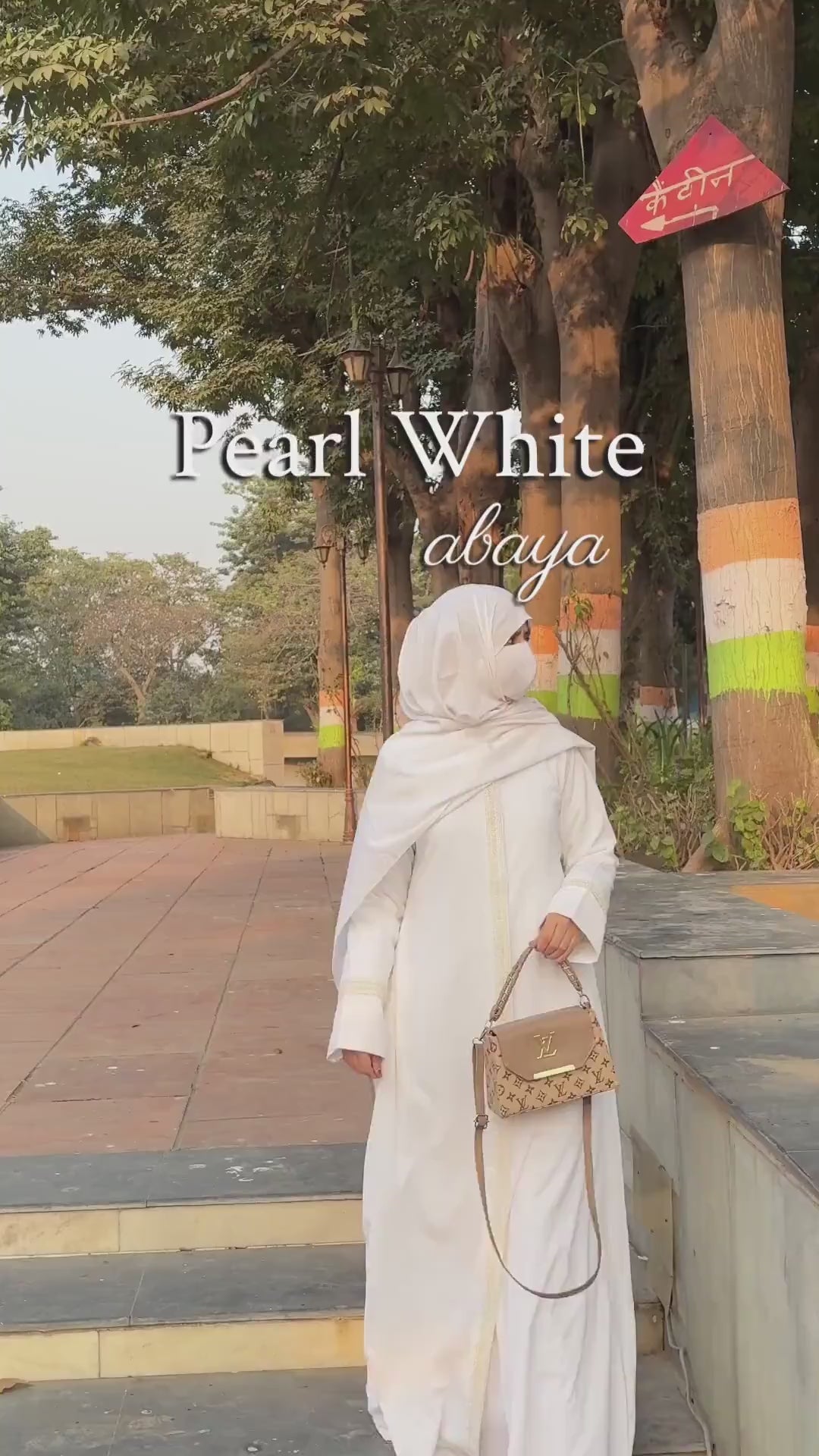 Embroidered White Front Open Modest Abaya with matching scarf