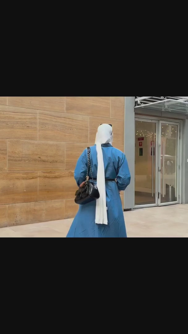 Front Open Denim Abaya with Black Georgette Hijab