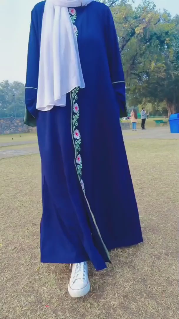 Front Open Embroidery Abaya/Burqa with Black Georgette Hijab