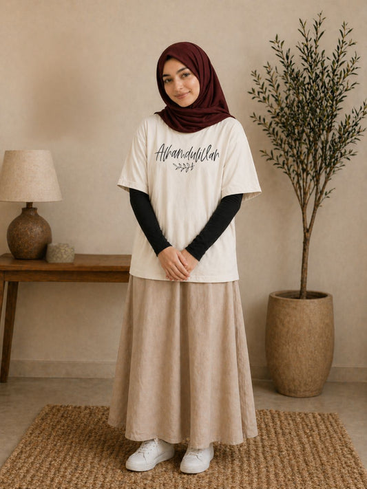 Alhamdulillah Modest Off White T-Shirt for Women